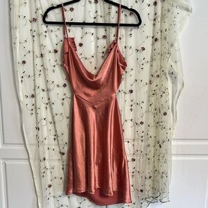 White fox coral satin mini dress